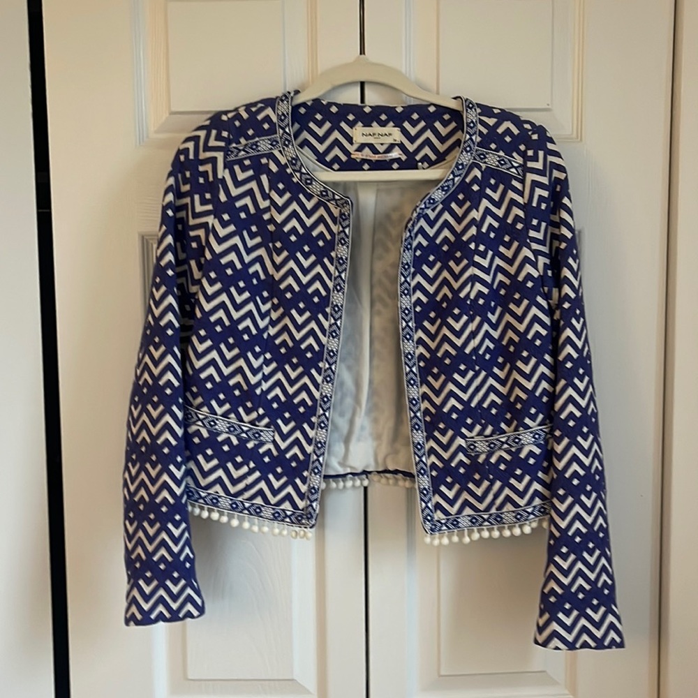 Blazer - Naf Naf - size 4 - blue and white with pompons